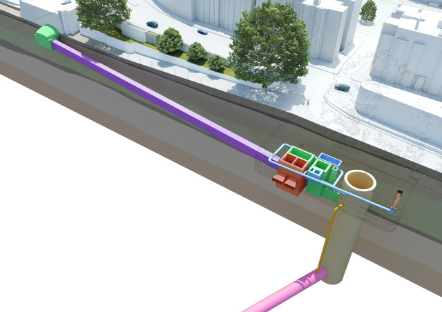 Putney Foreshore below ground engineering illustration. Copyright Fereday Pollard