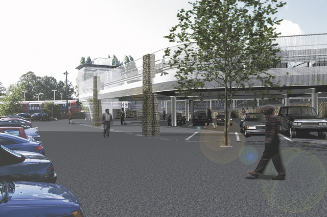 Eye level view of East Finchley bus/car interchange 