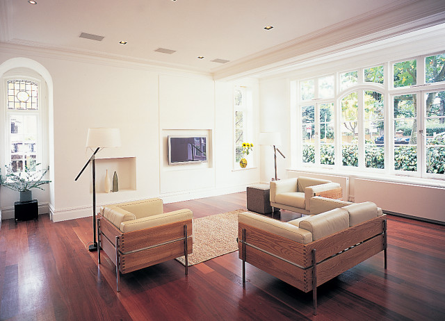 Living room and recessed audio visual equipment